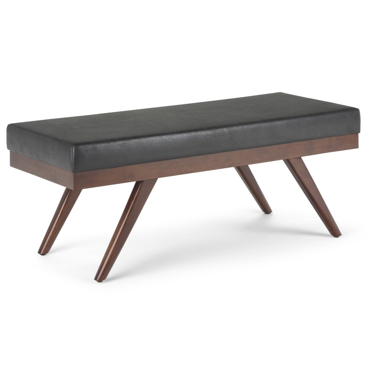 Simpli Home Chanelle 48"Rectangle Ottoman Bench Footrest Stool, Faux Leather
